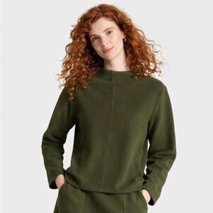 A New Day Women's Long Sleeve Brushed Mockneck Top Olive Size XL